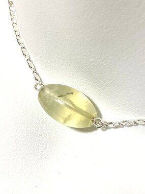 2/$20, Pale Green Prehnite Short Necklace, Gemstone Pendant & Stainless Chain